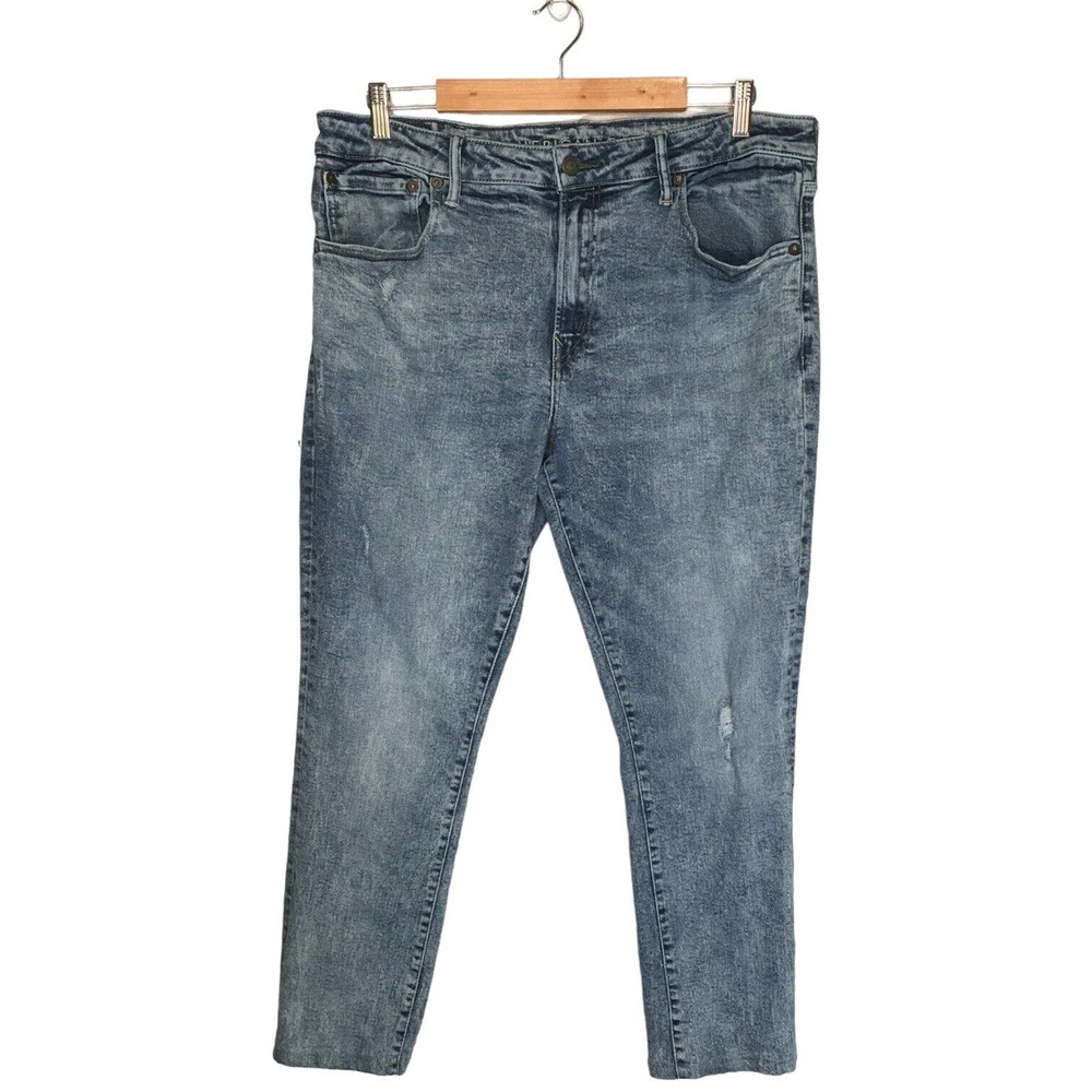 American Eagle Mens Size 38 Flex Slim Taper Distressed Stone Wash Denim Blue - Picture 1 of 14